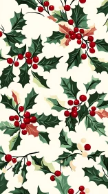 Vector holly foliage and berries form seamless festive repeat pattern