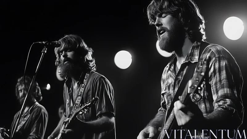 Bearded rock guitarists under dramatic backlighting onstage.