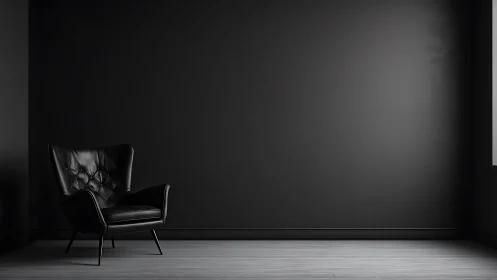 Black leather armchair anchors minimalist monochrome interior