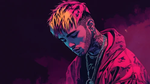 Digitally rendered portrait depicts hooded figure in profile