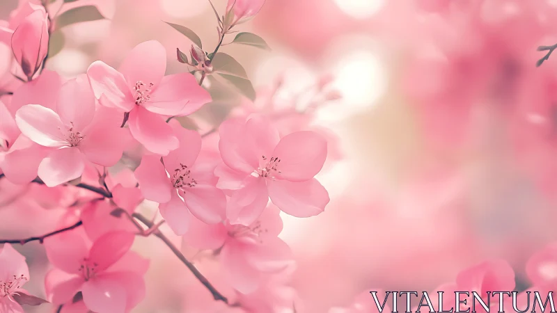 Pink Cherry Blossoms in Soft Focus.