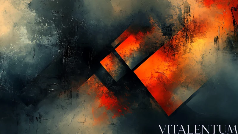 Fiery Abstract Geometric Art with Orange and Black Contrasts.