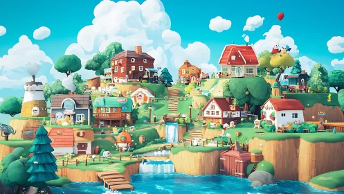 Isometric Village Community with Multi-Level Terrain Architecture