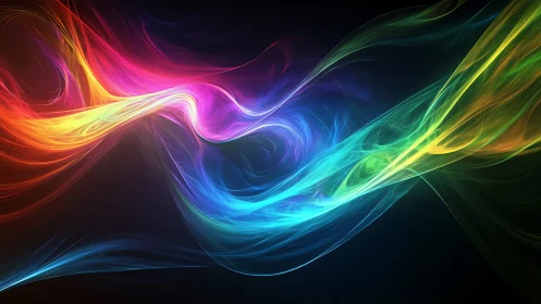 Multicolored light trails on dark abstract digital background.
