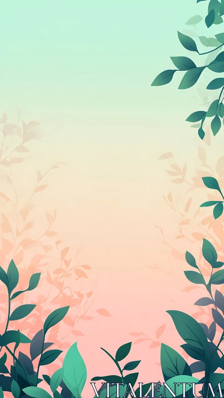 Soft garden leaves framing a dreamy pastel sky glow.