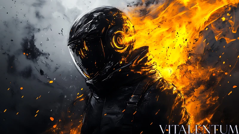 Ignited wanderer in obsidian armor striding through stormfire.