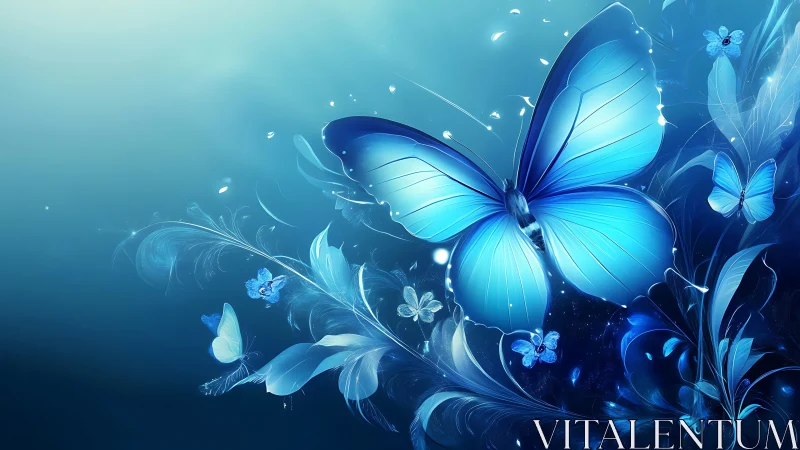 Luminous azure butterflies drifting through dream tide skies.