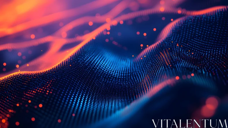 Abstract digital landscape with glowing particles and vibrant colors.