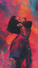 Side view digital portrait of man in vivid neon colors.