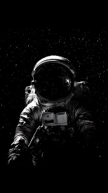 Solitary astronaut drifts through star-pierced cosmic silence.