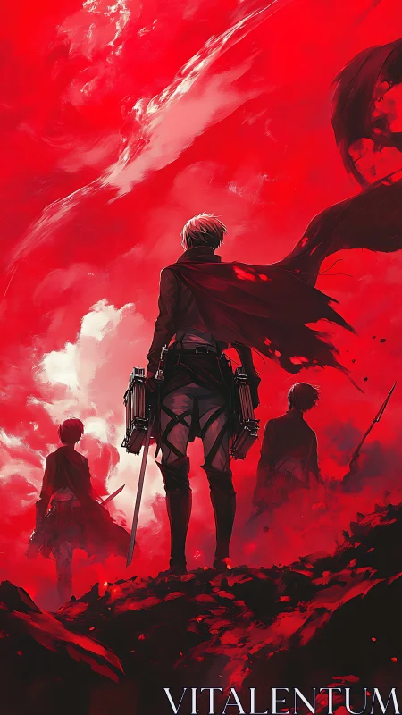 Warriors stand beneath a blood-red sky before the final fight