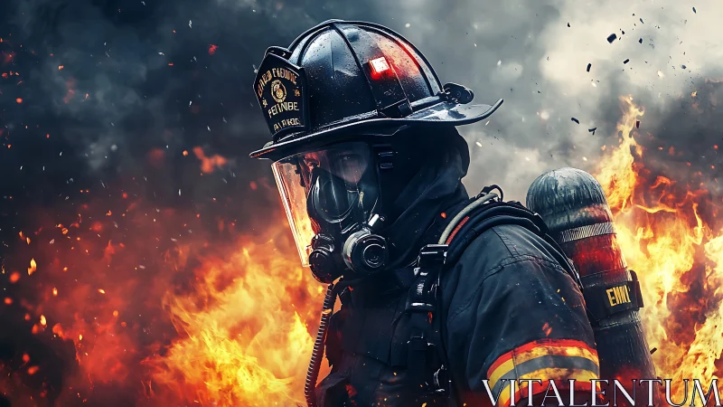 Inferno Guardian: Firefighter Stands Resolute Against Raging Flames