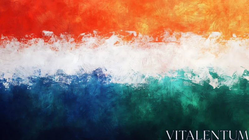 Brushstroked tricolor horizon glowing with quiet energy.