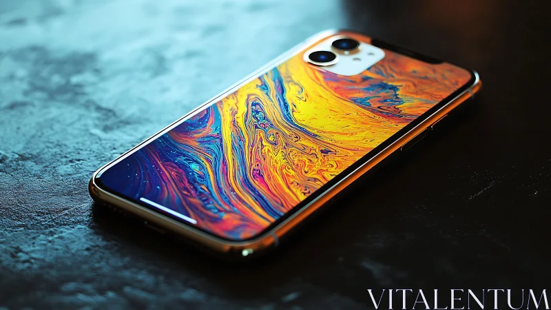 Smartphone with vivid abstract OLED display in shallow focus