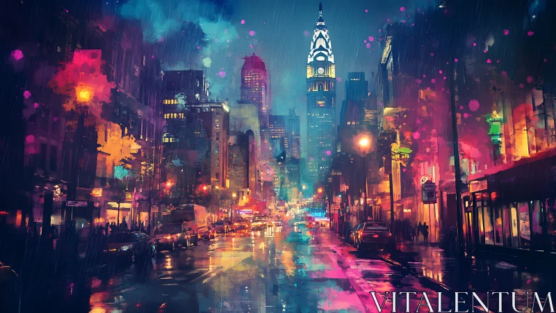 Neon rain paints the restless city into a glowing dream
