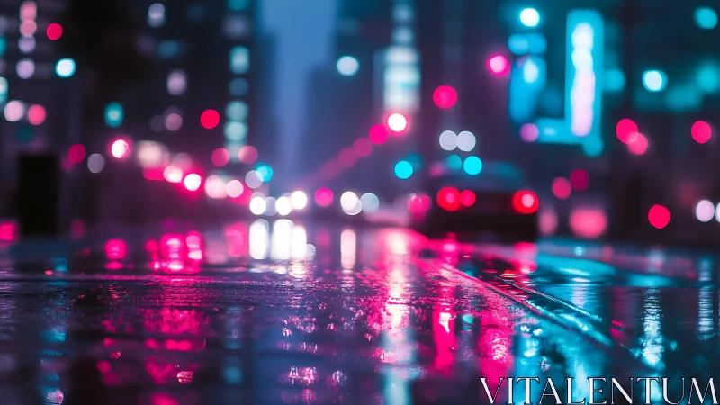 Neon raindrops conduct a quiet symphony on midnight asphalt