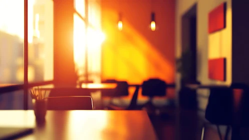 Sunlit studio café glows in blurred amber afternoon hush.