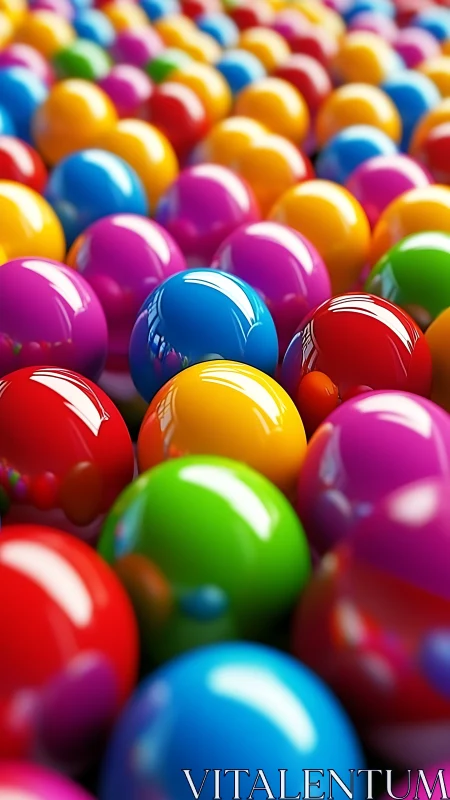 High-gloss multicolored gumballs in shallow depth-of-field array