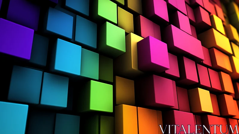 Isometric 3D extruded cubes in full-spectrum RGB gradient array