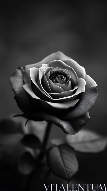 Black and white rose photograph with selective focus technique.