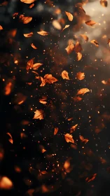 Autumn Leaves Suspended in Luminous Particle Motion.