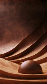 Curved terracotta planes embracing single domed sphere.