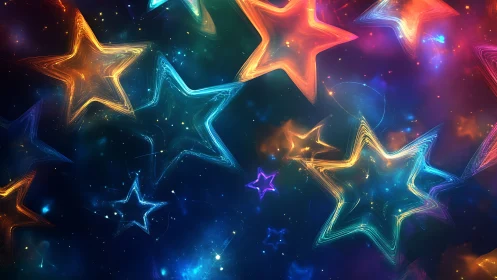 Glowing neon stars dance playfully across a dreamy night sky