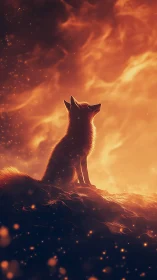 Backlit fox silhouette against ember lit atmospheric sky
