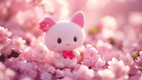 Sweet pastel kitty charm cuddled in soft pink blossoms.