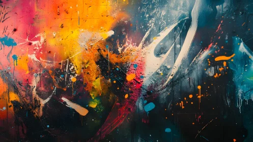 Vibrant Abstract Expressionist Painting with Dynamic Color Bursts.