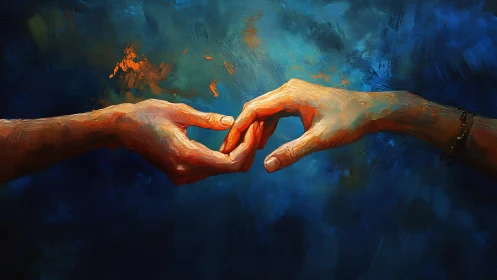 Hands Forming Heart Shape Against Luminous Blue Background.