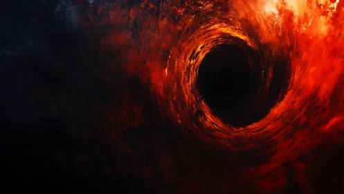 Infernal cosmic vortex spiraling into a scarlet abyss.