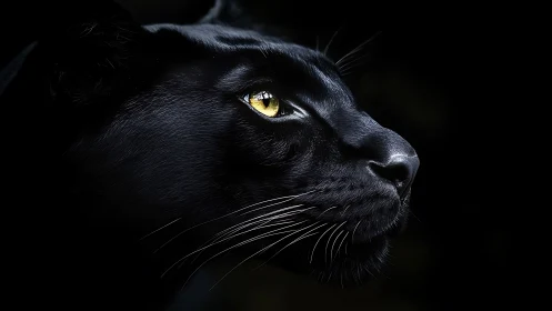 Black Panther Portrait: Luminous Eyes Against Nocturnal Backdrop.