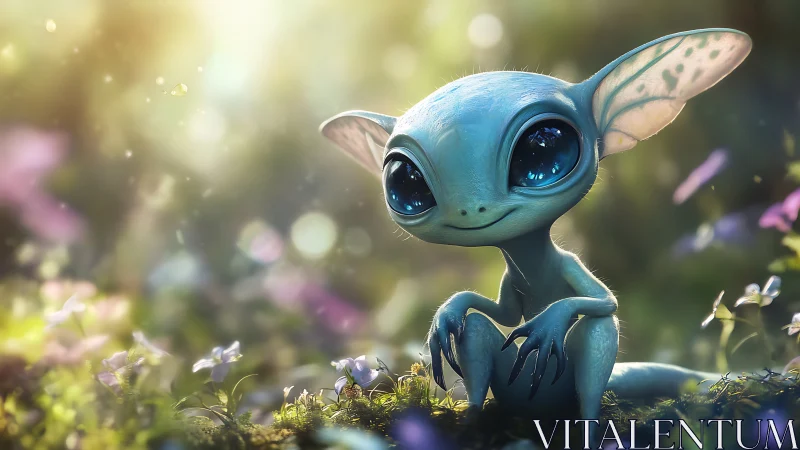 Fantasy creature portrait in luminous forest clearing composition.