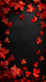 Crimson maple foliage framing dark slate surface plane.