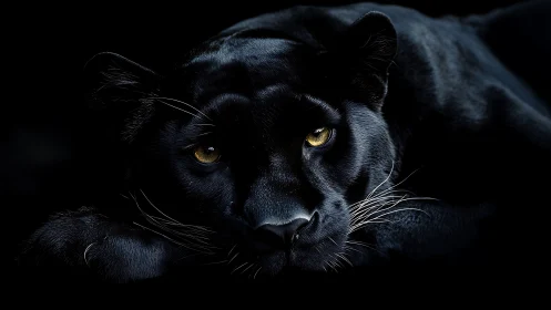 Black Panther Portrait: Intense Golden Eyes Against Darkness.
