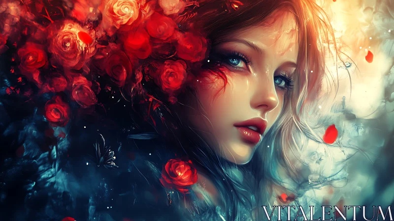 Fantasy portrait with roses and luminous atmosphere.