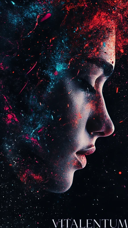 Nebula-touched profile merges human portrait and cosmos.