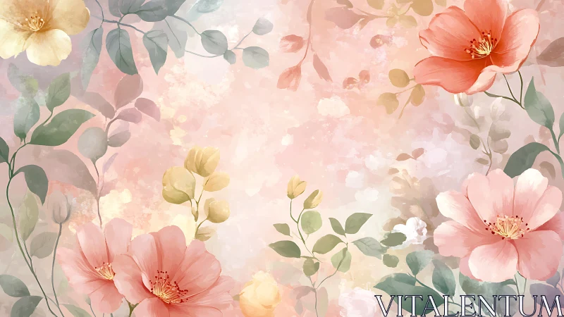 Watercolor floral border with soft pastel botanical washes.