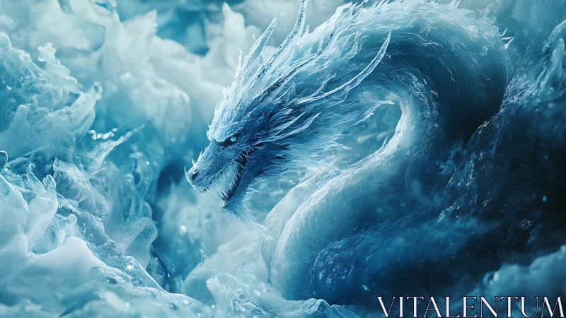 Frozen dragon coils through swirling ice with fierce grace