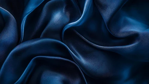 Luxurious Deep Blue Silk Fabric Folds in Soft Abstract Style.