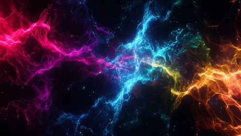 Cosmic energy streams collide in neon fractal space field.