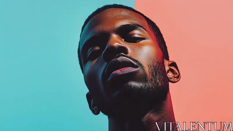 Stylized male portrait against split cyan coral backdrop
