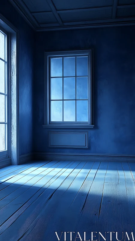 Blue sunlit room captures quiet, contemplative morning light.