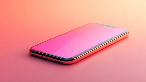 Smartphone with pink display on gradient background.