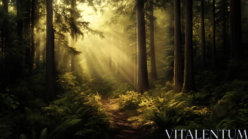 Golden Light Through the Ancient Forest.