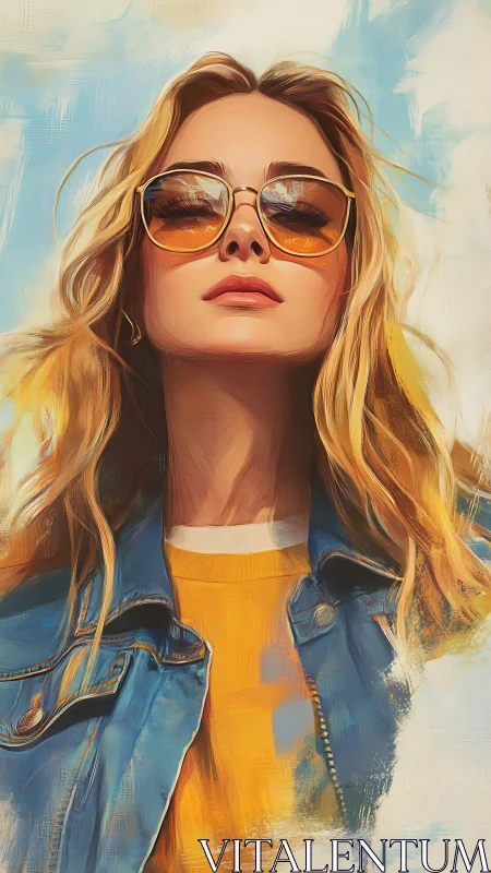 Sunlit confidence in golden shades and denim blue sky.