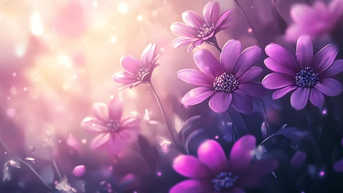 Purple Daisies Bloom Through Luminous Bokeh Dreams
