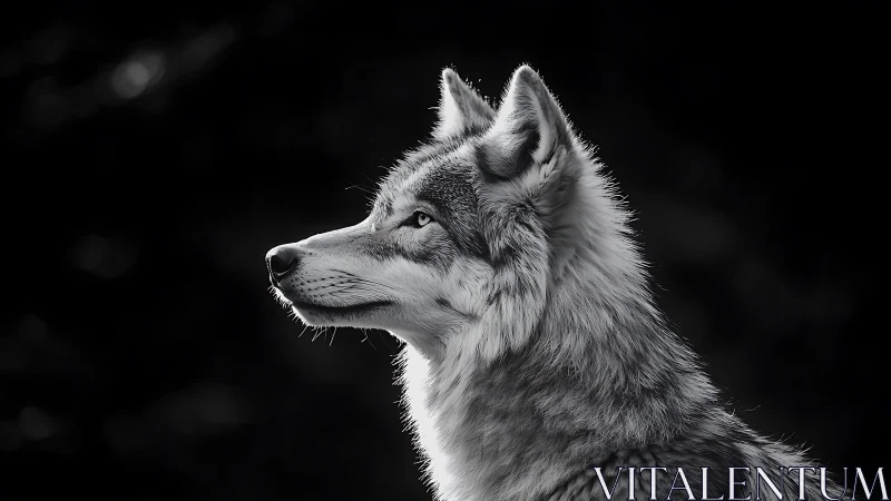 Monochrome side profile study of a husky-type canine.
