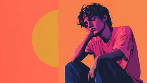 Neon-lit contemplative youth in side-lit duotone portrait